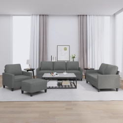 4 Pcs conjunto de sofás com almofadões tecido cinzento-escuro