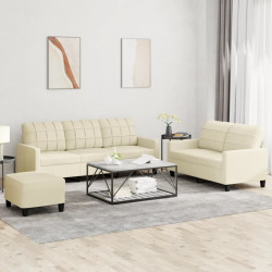 3 Pcs conjunto sofás c/ almofadões couro artificial cor creme