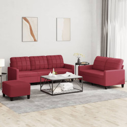 3 Pcs conjunto sofás c/ almofadões couro artif. vermelho tinto