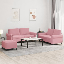 3 Pcs conjunto de sofás com almofadões veludo rosa