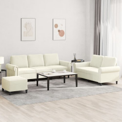 3 Pcs conjunto de sofás com almofadões veludo cor creme