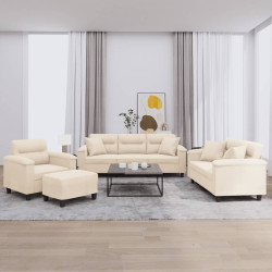 4 Pcs conjunto sofás c/ almofadas tecido de microfibra bege