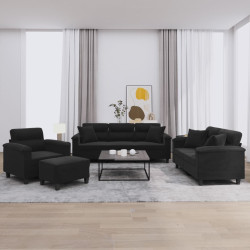 4 Pcs conjunto sofás c/ almofadas tecido de microfibra preto
