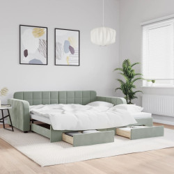 Sofá-cama c/ gavetão e gavetas 100x200 cm veludo cinzento-claro