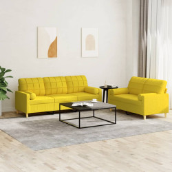 2 Pcs conjunto de sofás com almofadas tecido amarelo-claro