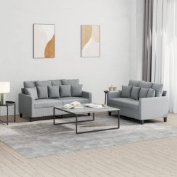 2 Pcs conjunto de sofás com almofadões tecido cinzento-claro
