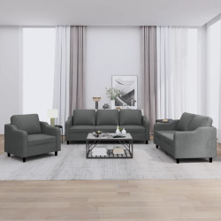 3 Pcs conjunto de sofás com almofadões tecido cinzento-escuro