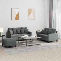 3 Pcs conjunto de sofás com almofadões tecido cinzento-escuro