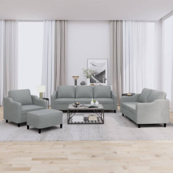4 Pcs conjunto de sofás com almofadões tecido cinzento-claro