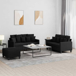3 Pcs conjunto de sofás com almofadões tecido preto