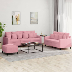 3 Pcs conjunto de sofás com almofadões veludo rosa