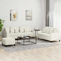 3 Pcs conjunto de sofás com almofadões veludo cor creme