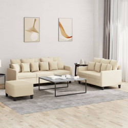 3 Pcs conjunto de sofás com almofadões tecido cor creme