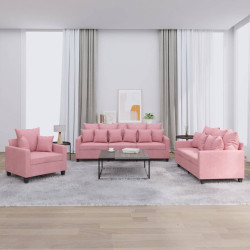 3 Pcs conjunto de sofás com almofadões veludo rosa