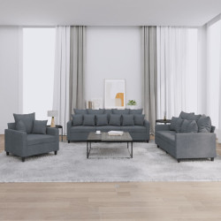 3 Pcs conjunto de sofás com almofadões veludo cinzento-escuro