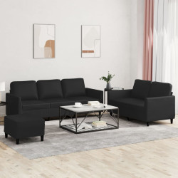 3 Pcs conjunto de sofás com almofadões couro artificial preto