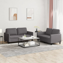 2 Pcs conjunto de sofás c/ almofadões couro artificial cinzento