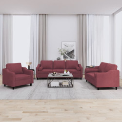 3 Pcs conjunto de sofás com almofadas tecido vermelho-tinto
