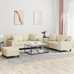 3 Pcs conjunto de sofás com almofadas couro artificial creme