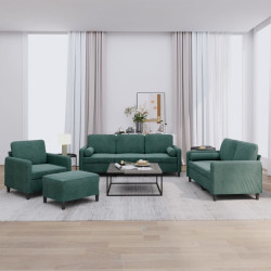 4 Pcs conjunto de sofás com almofadas veludo verde-escuro