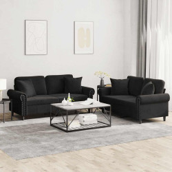 2 Pcs conjunto de sofás com almofadas veludo preto