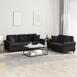 2 Pcs conjunto de sofás com almofadas veludo preto