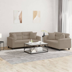 2 Pcs conjunto sofás c/ almofadas microfibra cinza-acastanhado