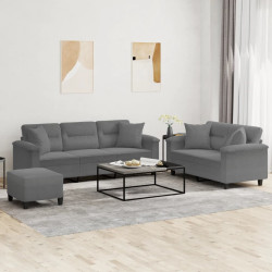 3 Pcs conjunto sofás c/ almofadas microfibra cinza-escuro