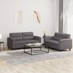 2 Pcs conjunto de sofás c/ almofadões couro artificial cinzento