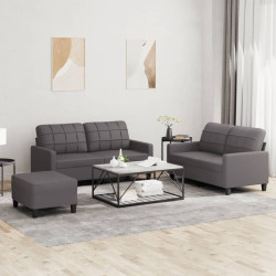 3 Pcs conjunto de sofás c/ almofadões couro artificial cinzento