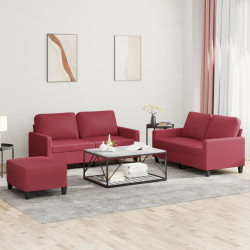 3 Pcs conjunto sofás c/ almofadões couro artif. vermelho tinto