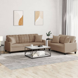 2 Pcs conjunto sofás c/ almofadas couro artificial cappuccino