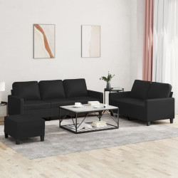 3 Pcs conjunto de sofás com almofadões couro artificial preto