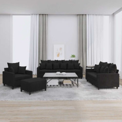 4 Pcs conjunto de sofás com almofadões veludo preto