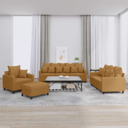 4 Pcs conjunto de sofás com almofadões veludo castanho