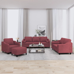4 Pcs conjunto de sofás com almofadas tecido vermelho-tinto