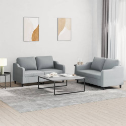 2 Pcs conjunto de sofás com almofadões tecido cinzento-claro