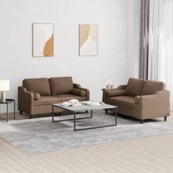 2 Pcs conjunto de sofás com almofadas tecido castanho