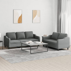 2 Pcs conjunto de sofás com almofadões tecido cinzento-escuro