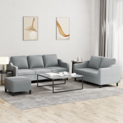 3 Pcs conjunto de sofás com almofadões tecido cinzento-claro