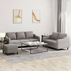 3 Pcs conjunto de sofás com almofadões tecido cinza-acastanhado