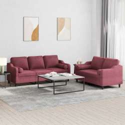 2 Pcs conjunto de sofás com almofadas tecido vermelho-tinto