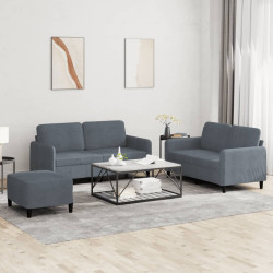 3 Pcs conjunto de sofás veludo cinzento-escuro
