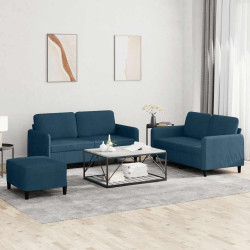 3 Pcs conjunto de sofás veludo azul