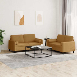 2 Pcs conjunto de sofás com almofadas veludo castanho