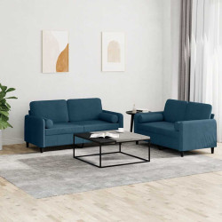 2 Pcs conjunto de sofás com almofadas veludo azul