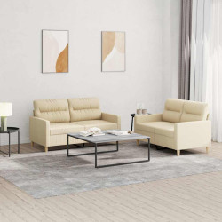 2 Pcs conjunto de sofás com almofadões tecido cor creme