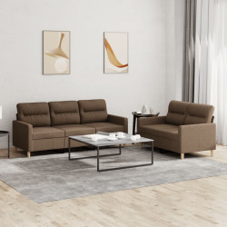 2 Pcs conjunto de sofás com almofadões tecido castanho