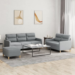 3 Pcs conjunto de sofás com almofadões tecido cinzento-claro