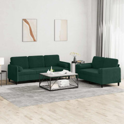 2 Pcs conjunto de sofás com almofadas veludo verde-escuro